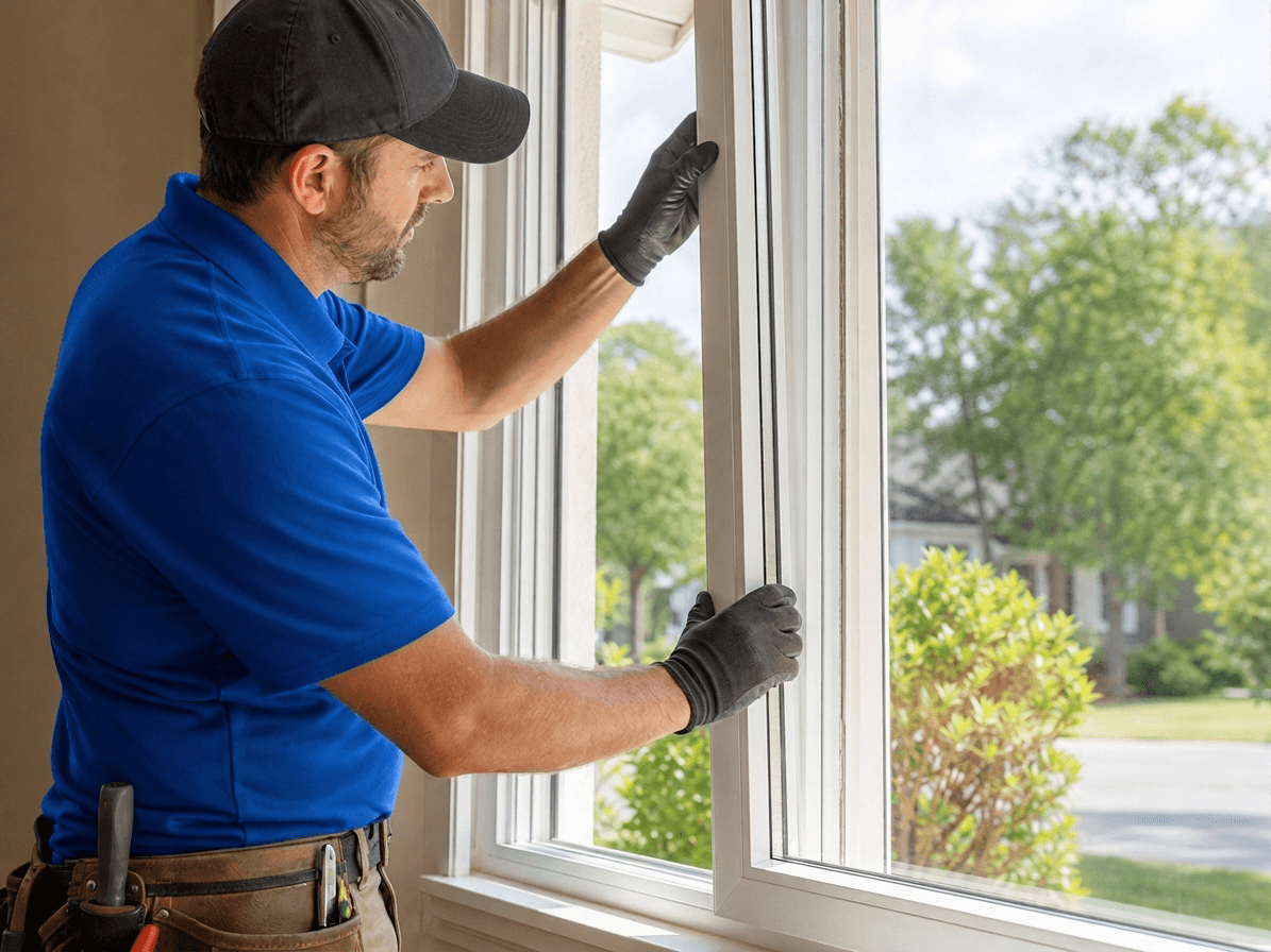 A professional installing a new home window